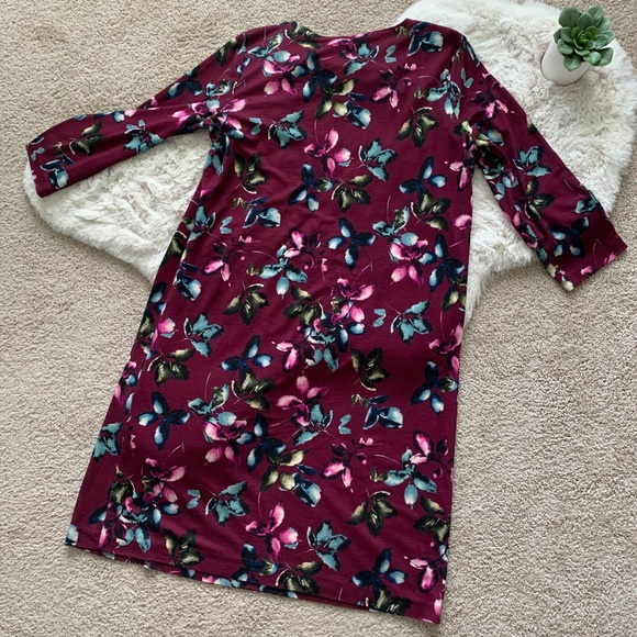 J. Jill Burgundy Leaf Ponte 3/4 Sleeve Dress- M - Picture 2 of 9